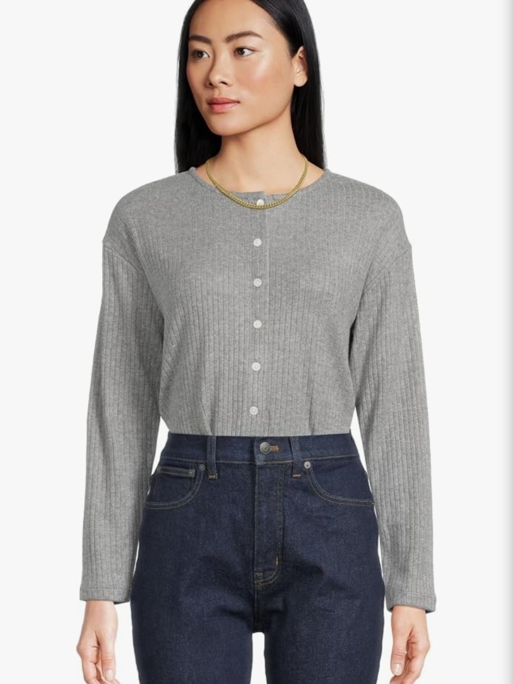 Madewell Womens, Crew Neck Cardigan Cozy Rib, Heather Grey, X-Large